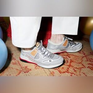 Gucci Men’s Ultrapace Sneakers Silver Metallic Mesh Size 14 EUC